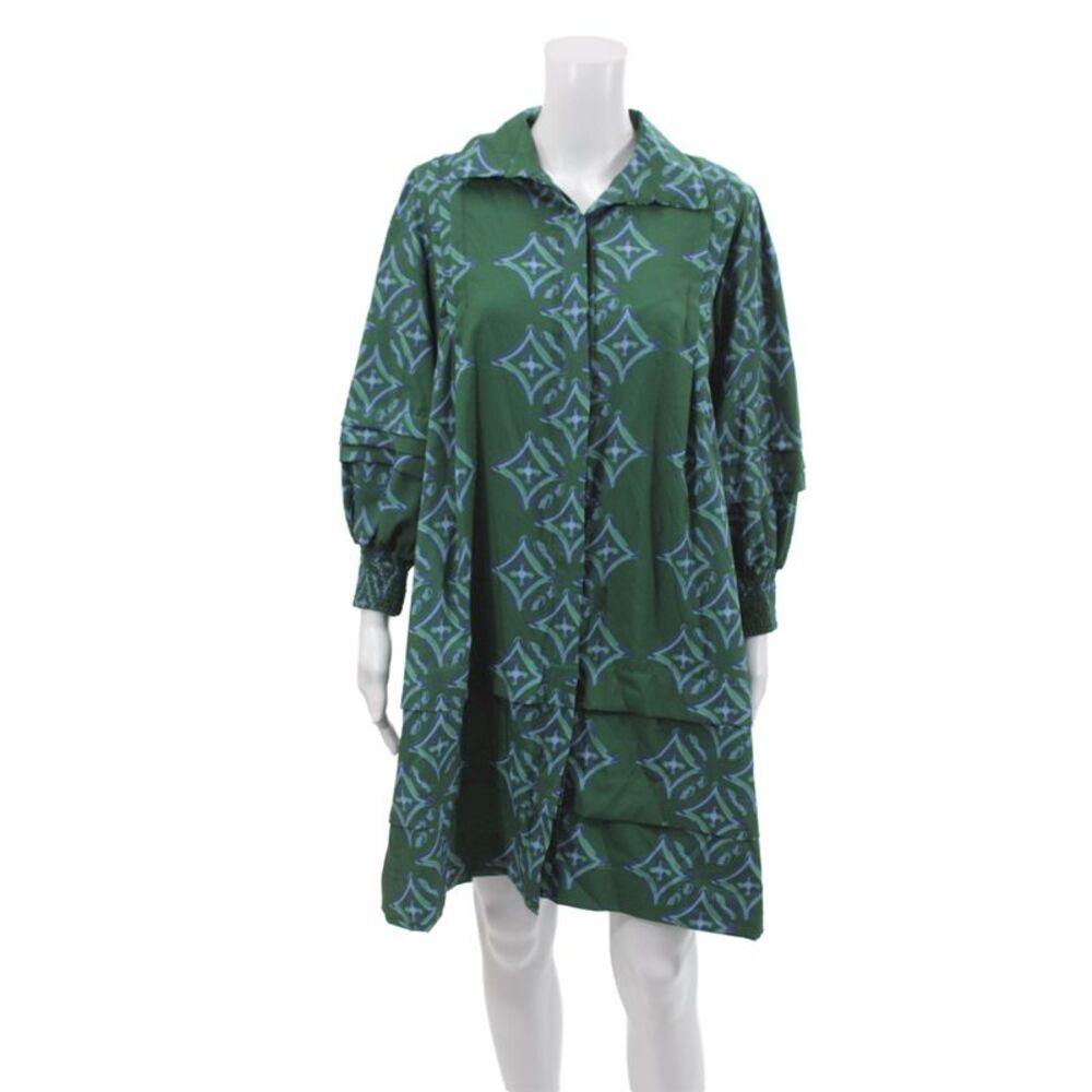 LAVI Women Shirt Dress Green Long Sleeve Collared Button Geometric Size XS